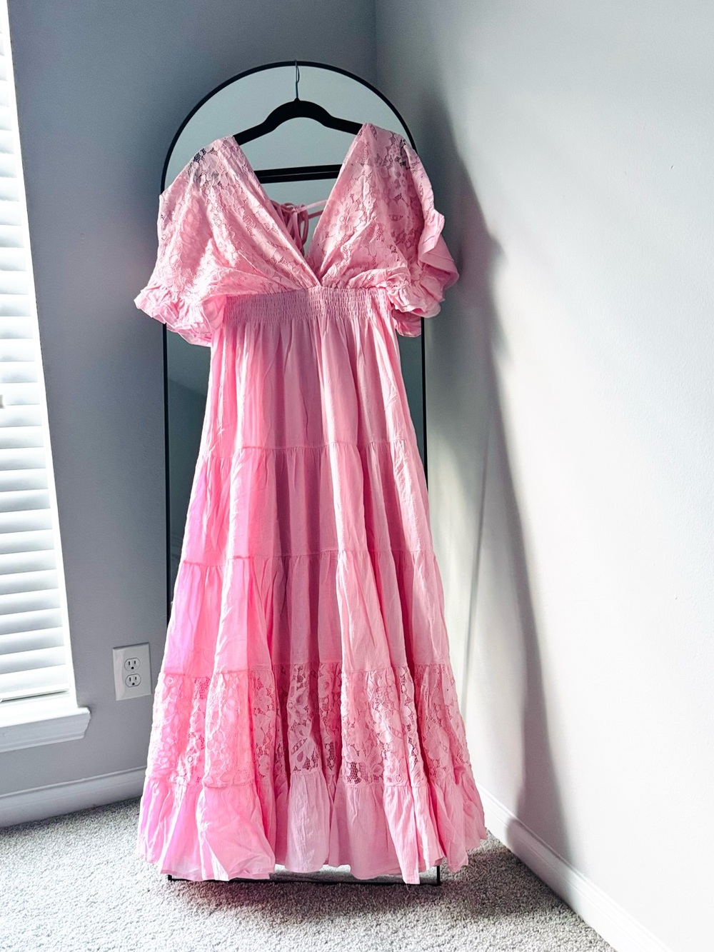 Bohemian Hippie Flowy Pink Cotton Gauze & Lace Maxi Dress XL